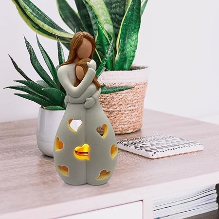 Heart-Shaped Beige Resin Table Lamp with Warm Glow