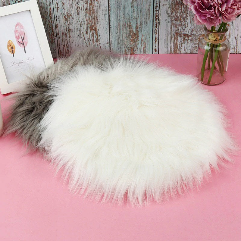 Faux Fur Round Seat Cushion 12 Inch