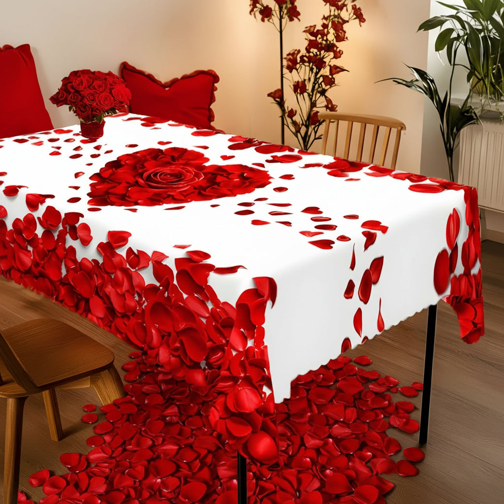 Romantic Rose Petal Heart Tablecloth 60x90 Inches