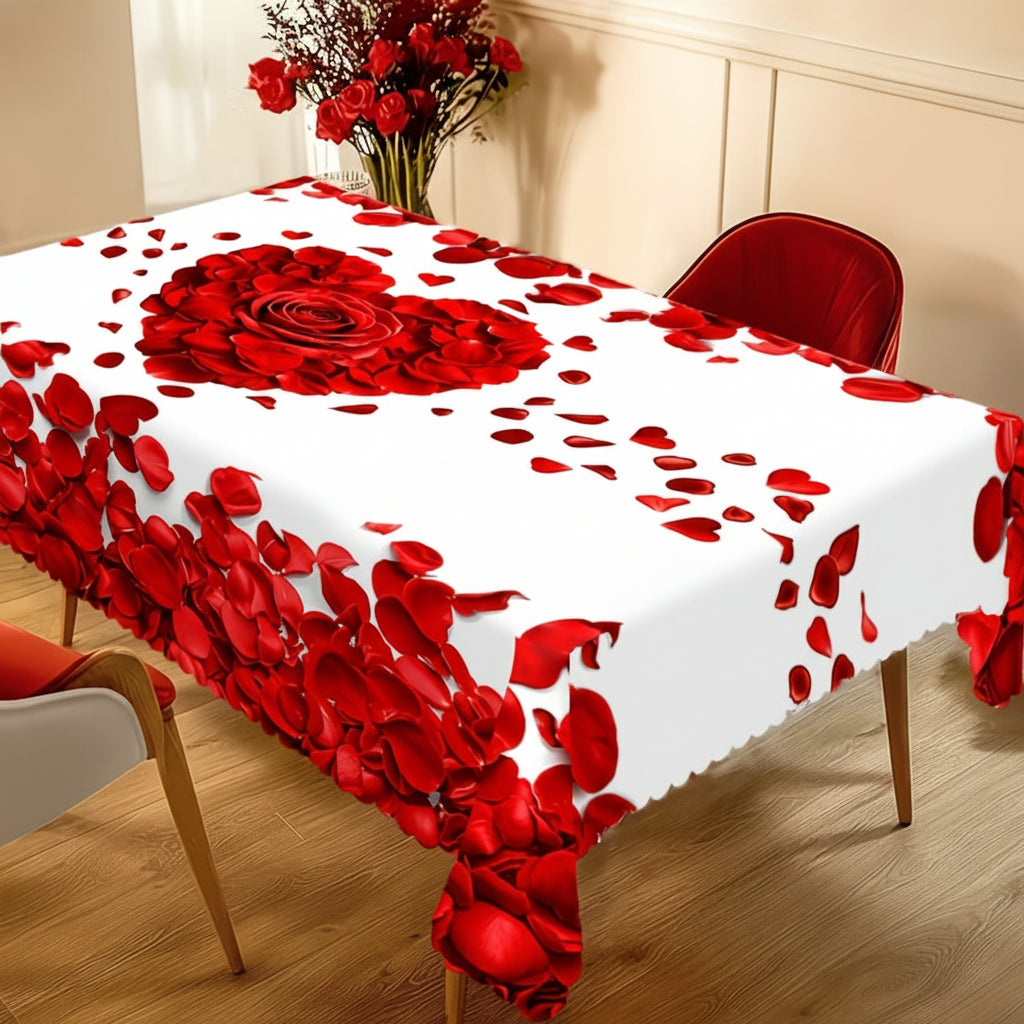 Romantic Rose Petal Heart Tablecloth 60x90 Inches