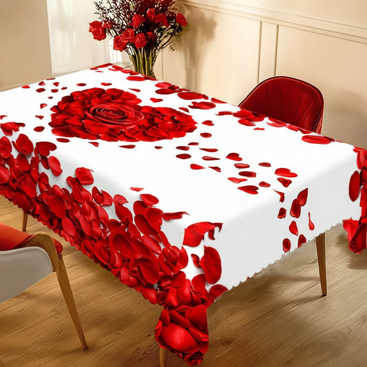 Romantic Rose Petal Heart Tablecloth 60x90 Inches