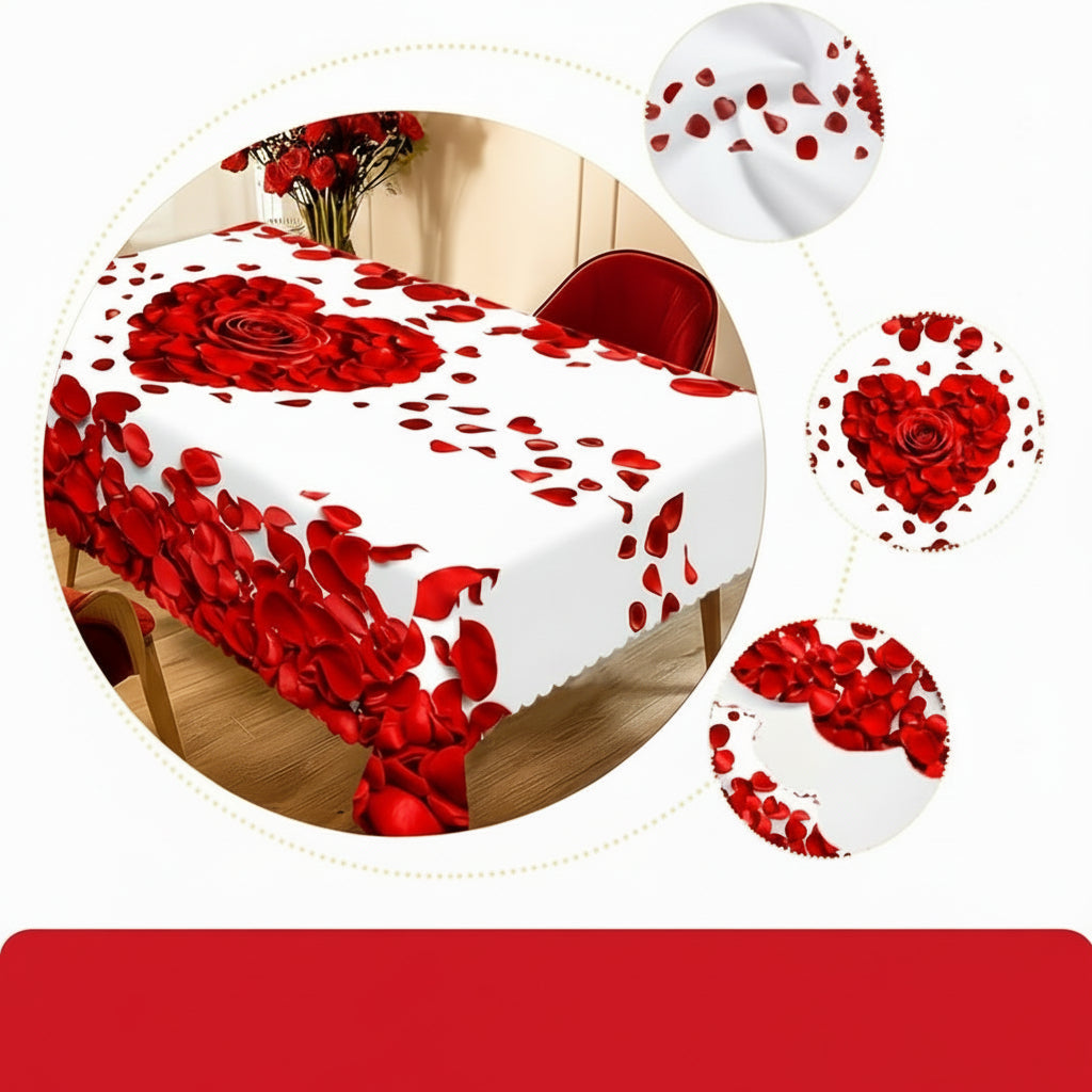 Romantic Rose Petal Heart Tablecloth 60x90 Inches