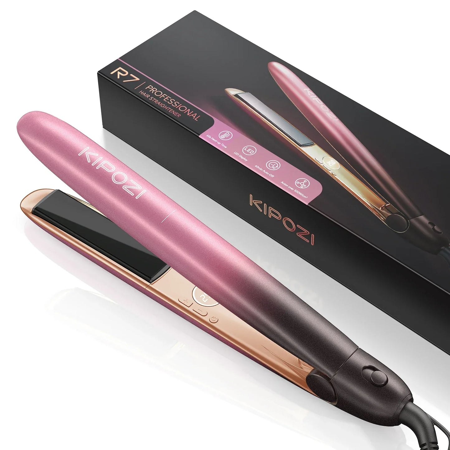2-in-1 Titanium Straightener and Curling Iron with Rose Gold Finish