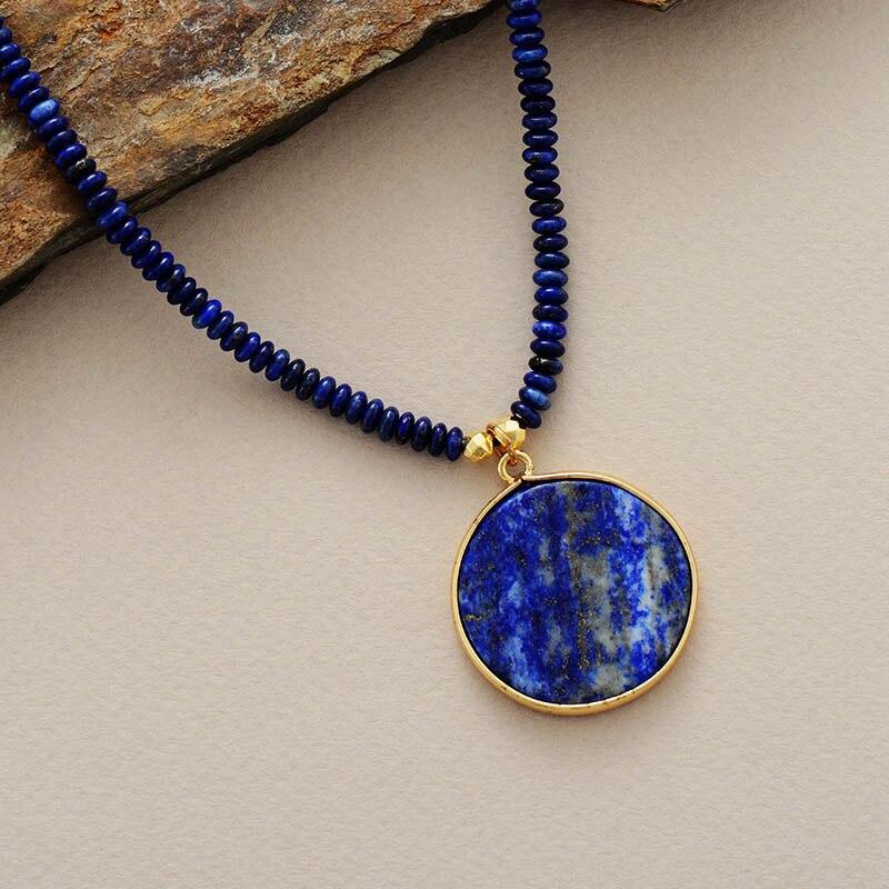 Round Lapis Lazuli Necklace with Golden Inclusions