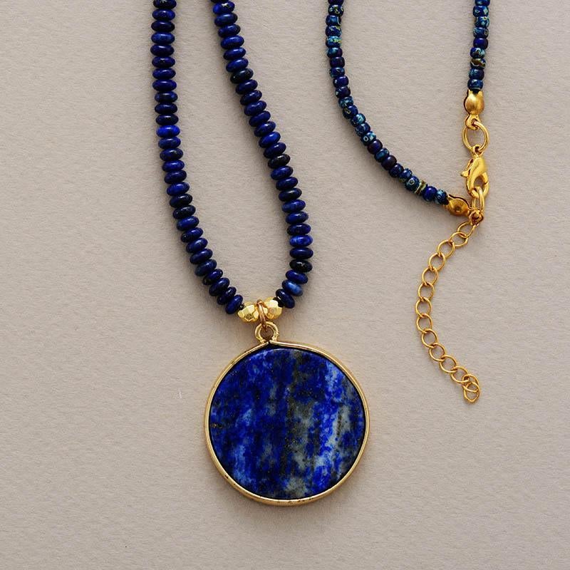 Round Lapis Lazuli Necklace with Golden Inclusions