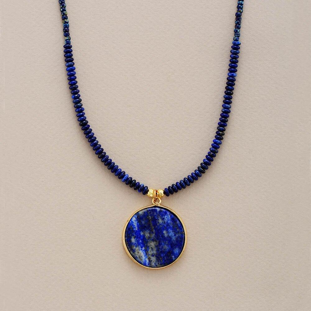 Round Lapis Lazuli Necklace with Golden Inclusions