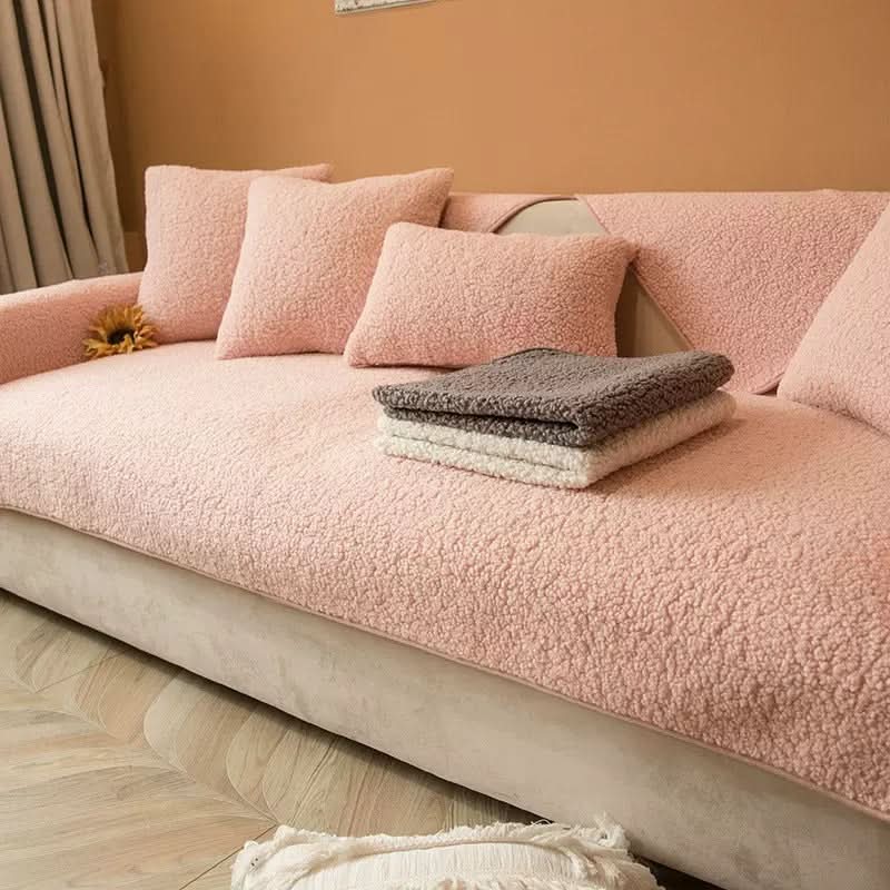 Cerise Sherpa Fleece Sofa Cover with Non-Slip Base