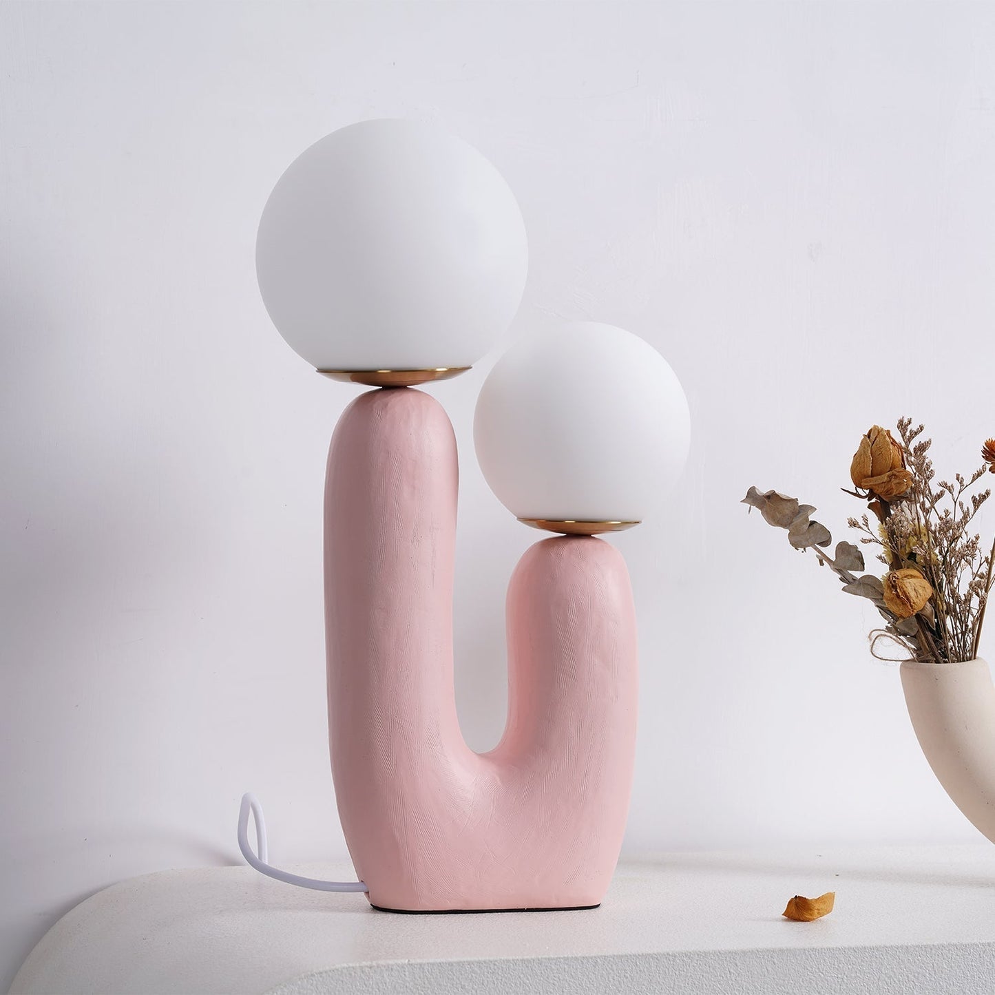 Contemporary Resin and Glass Table Lamp with Natural Accent