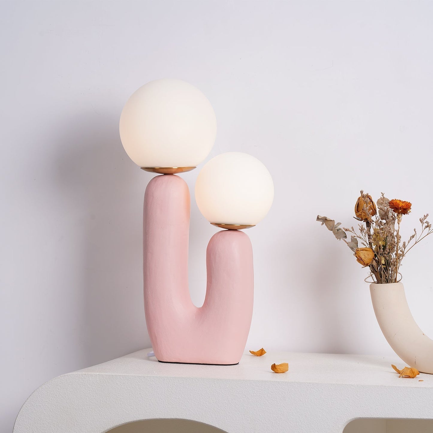 Contemporary Resin and Glass Table Lamp with Natural Accent