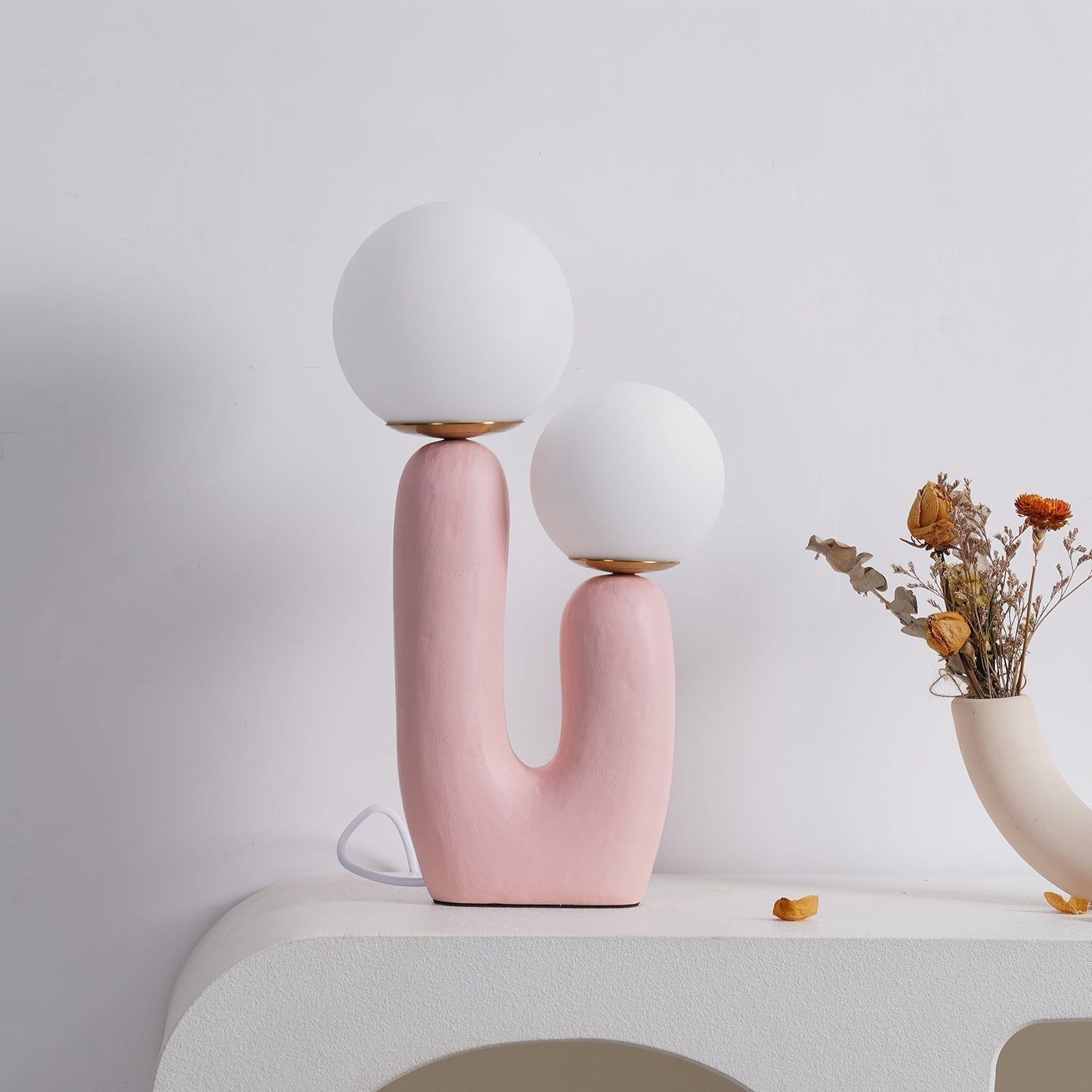 Contemporary Resin and Glass Table Lamp with Natural Accent