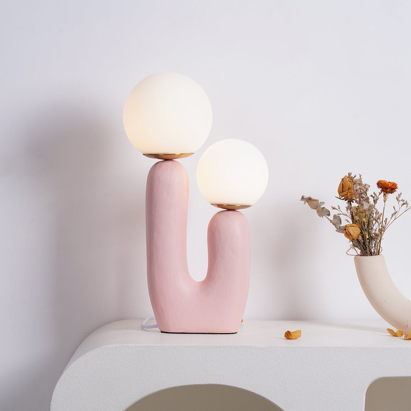 Contemporary Resin and Glass Table Lamp with Natural Accent