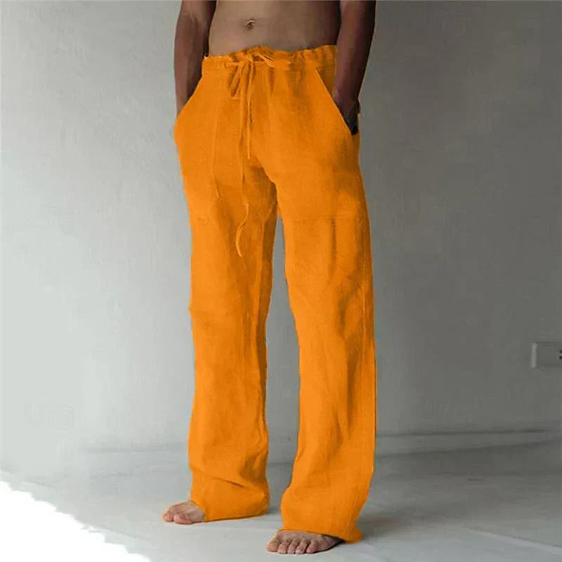 Men's Loose Fit Linen Pants with Elastic Waistband