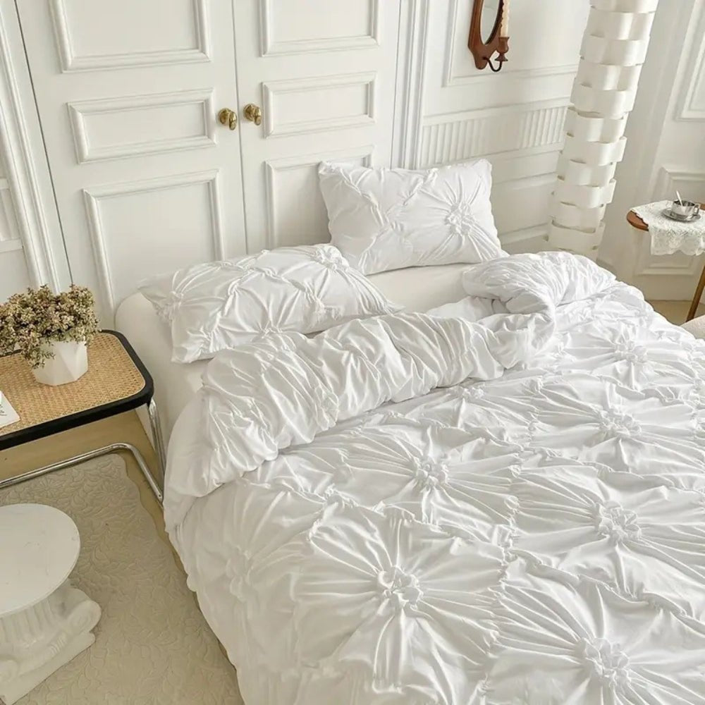 Ruffled Floral Microfiber Duvet Cover Set