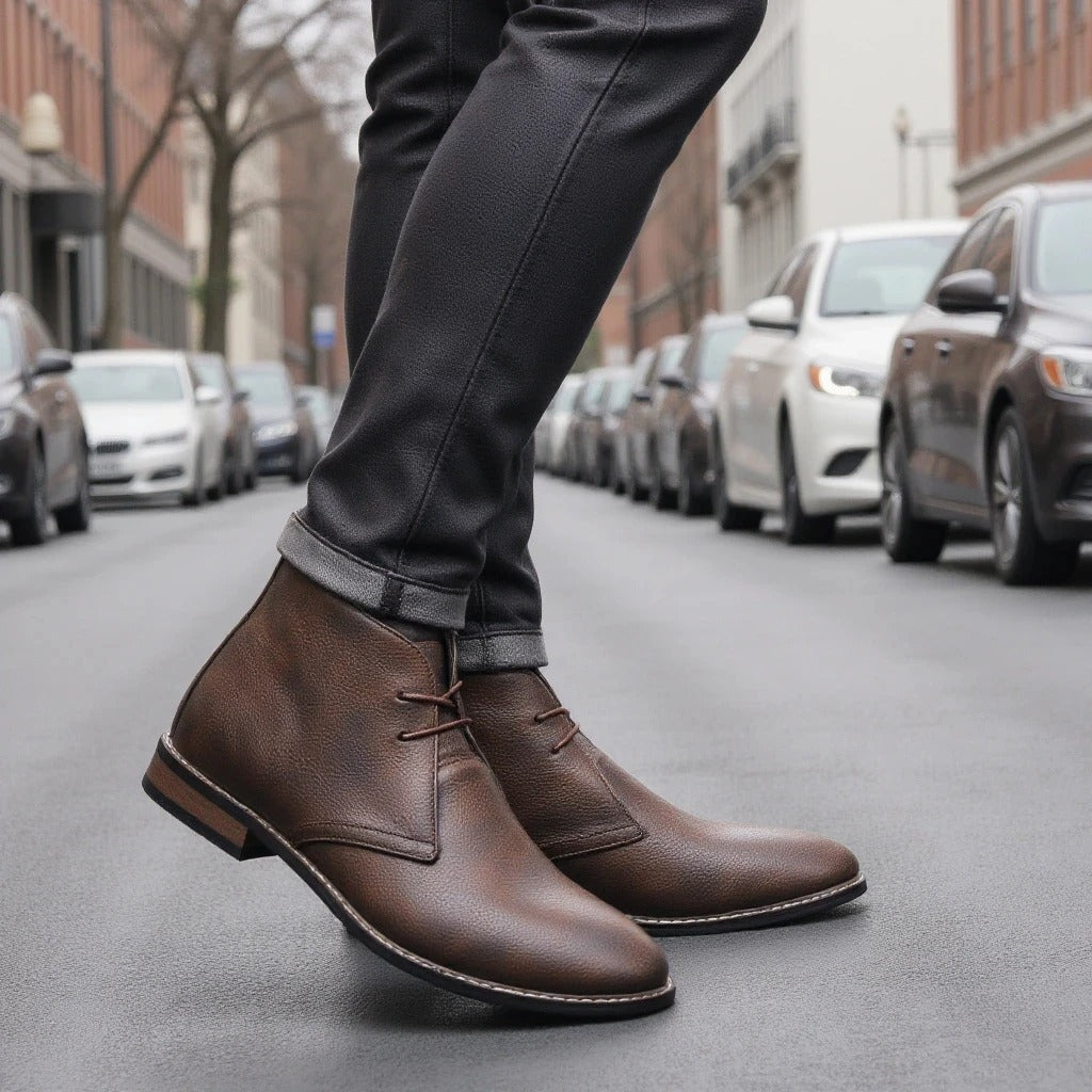 Rugged Dark Brown Men's Ankle Boots