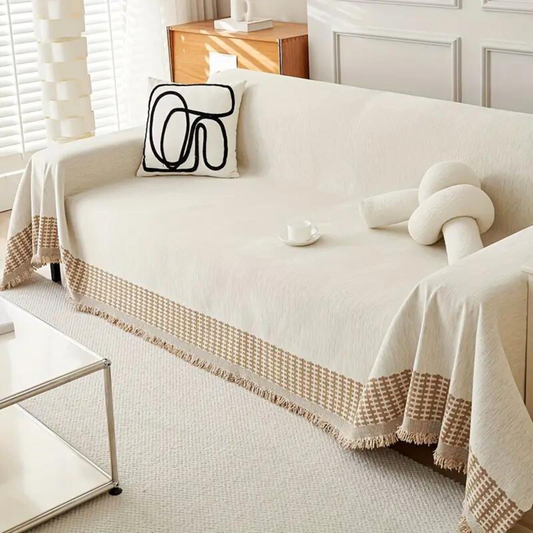 Rustic Cotton Chenille Sofa Protector with Tassels