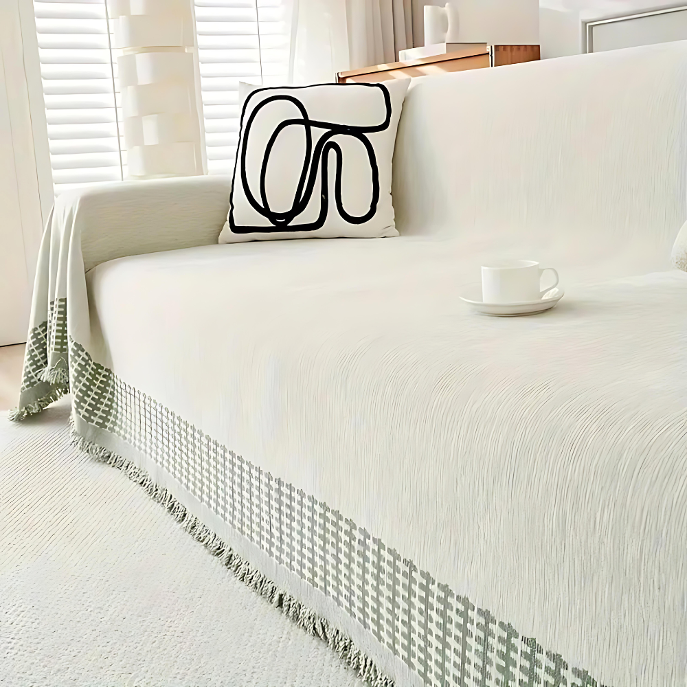 Rustic Cotton Chenille Sofa Protector with Tassels