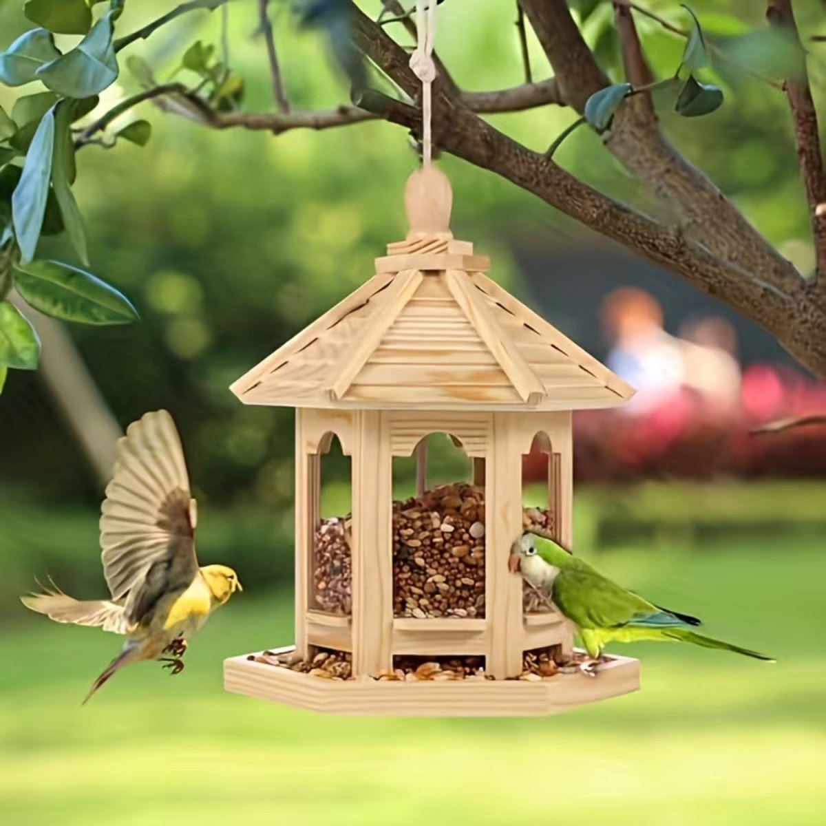 Rustic Wooden Birdhouse with Integrated Water System