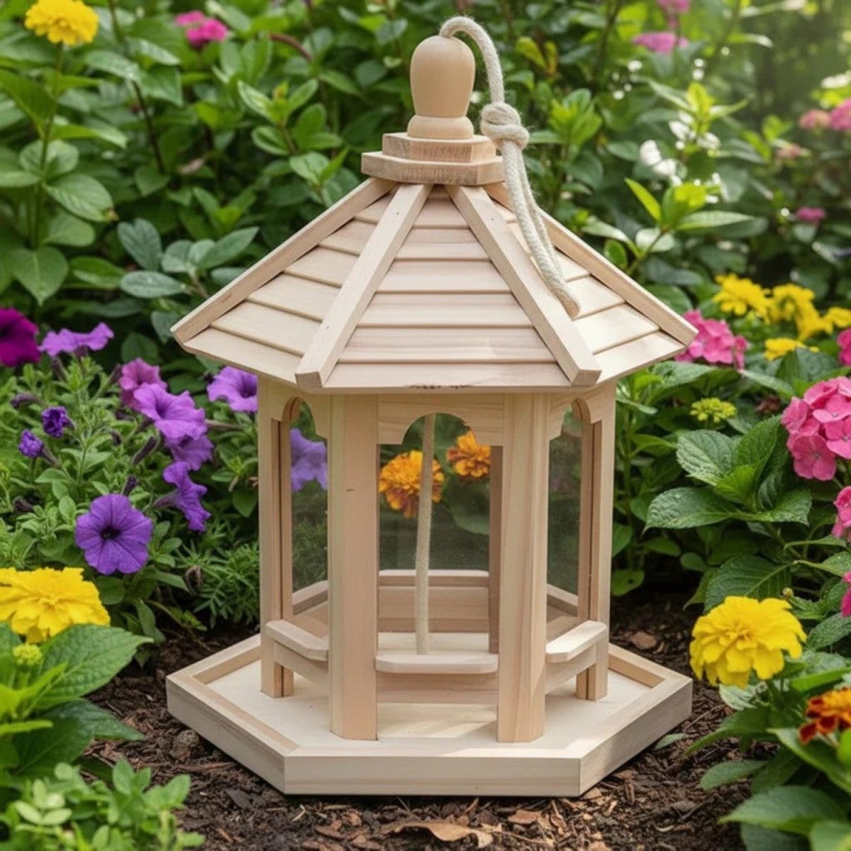 Rustic Wooden Birdhouse with Integrated Water System