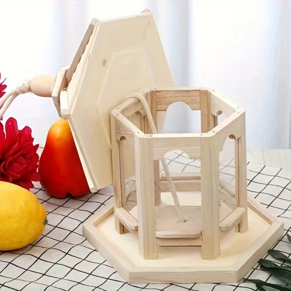 Rustic Wooden Birdhouse with Integrated Water System