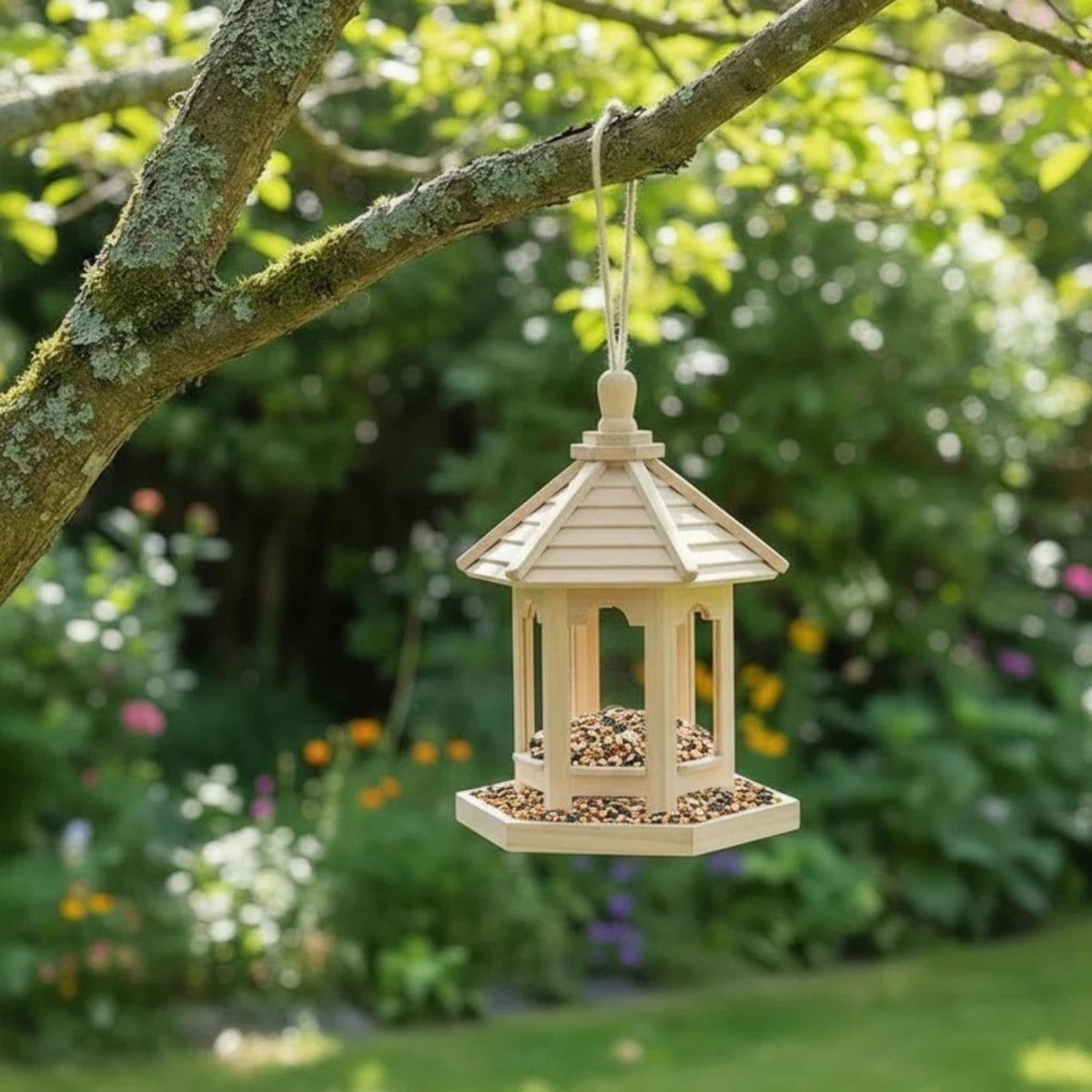 Rustic Wooden Birdhouse with Integrated Water System