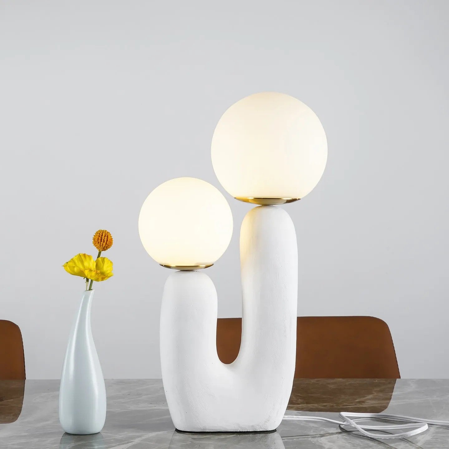 Contemporary Resin and Glass Table Lamp with Natural Accent
