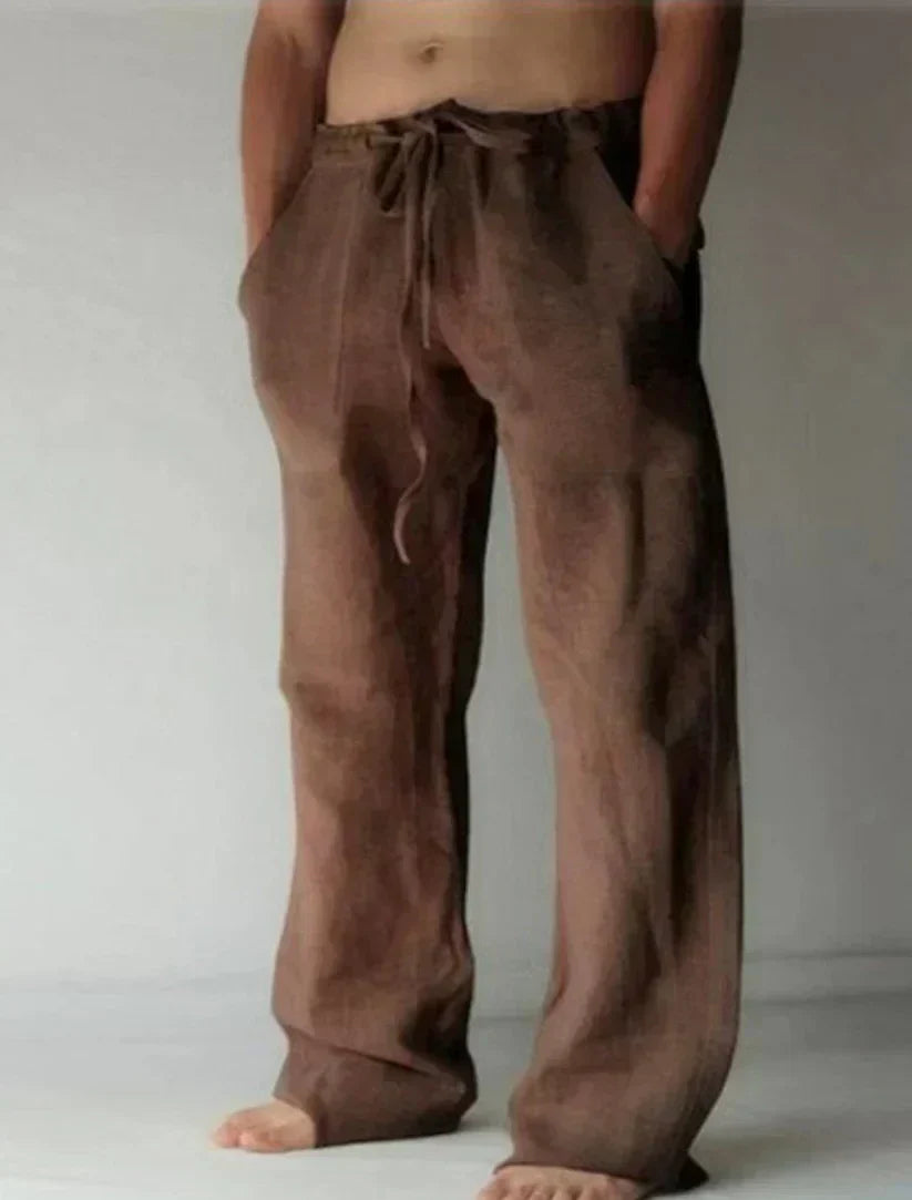 Men's Loose Fit Linen Pants with Elastic Waistband