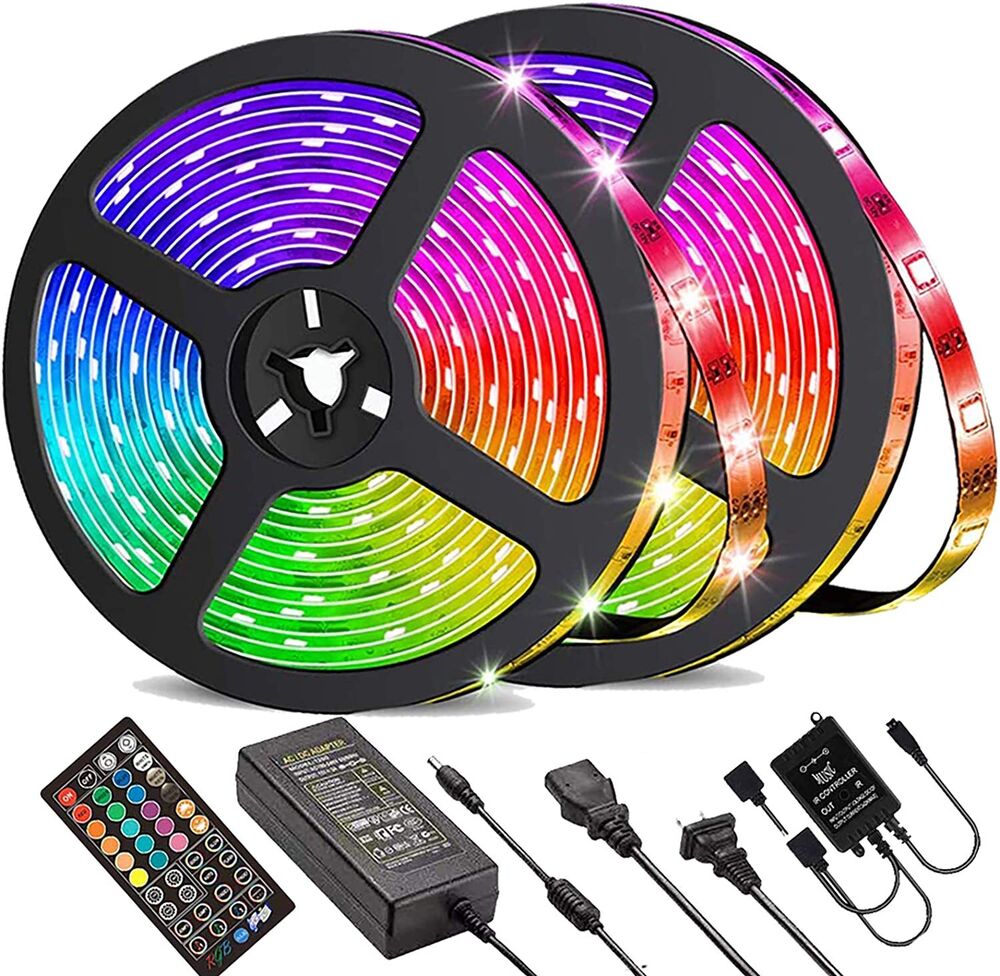 RGB LED Light Strip with Music Sync and Bluetooth Control, 100ft/50ft