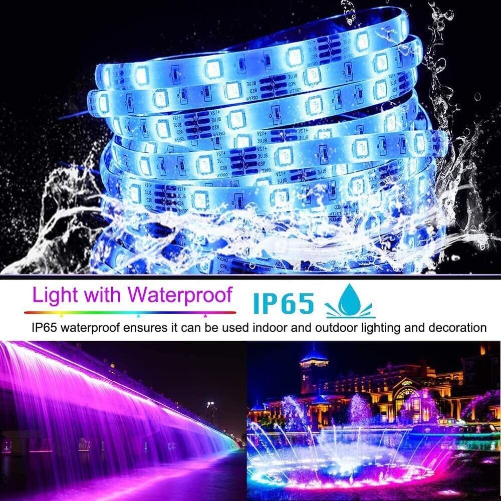 RGB LED Light Strip with Music Sync and Bluetooth Control, 100ft/50ft