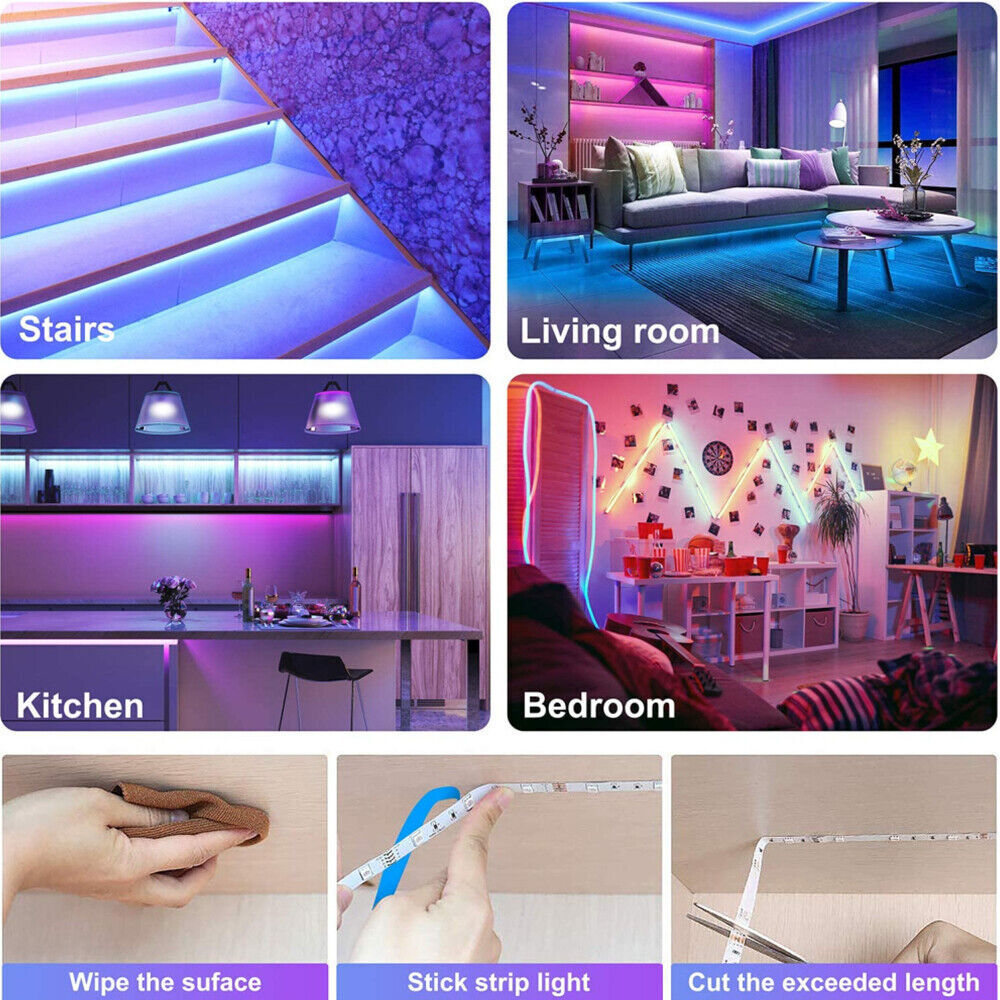 LED Light Strips 100ft with Bluetooth and Music Sync, 5050 RGB Ambient Lighting