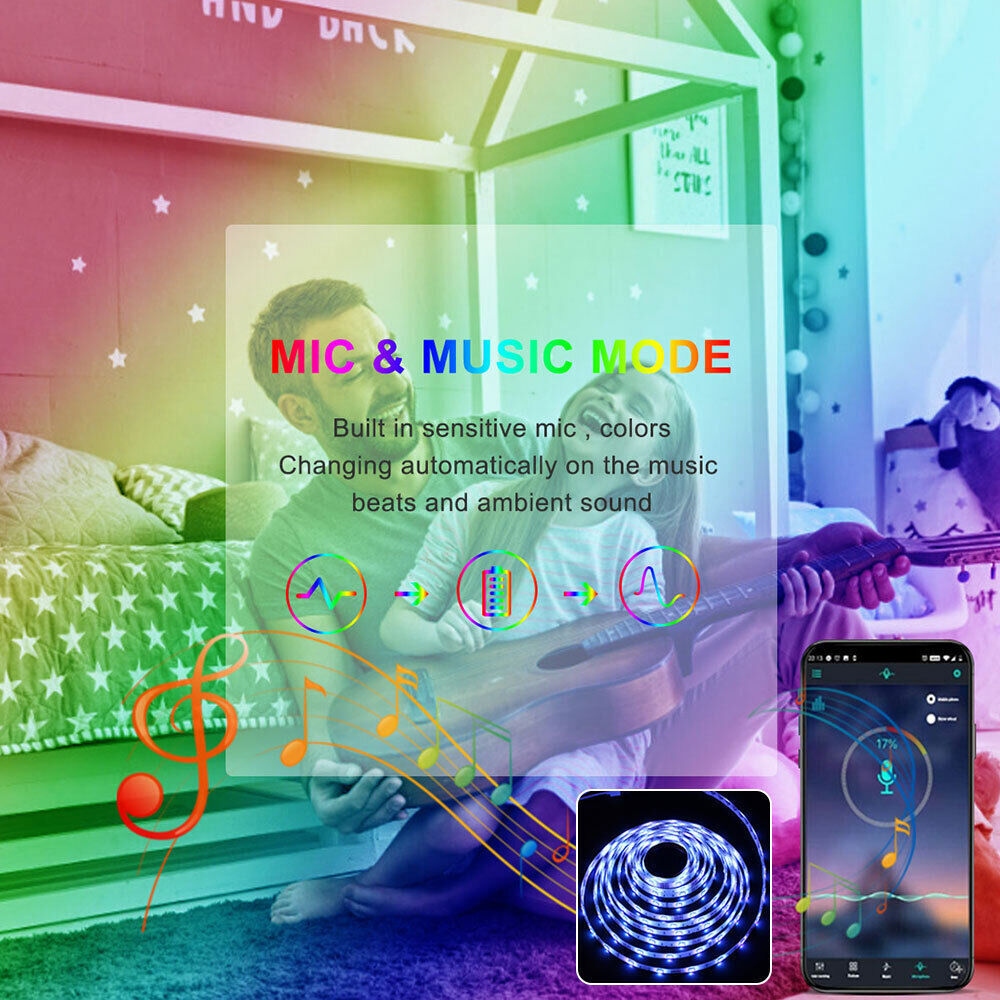 LED Light Strips 100ft with Bluetooth and Music Sync, 5050 RGB Ambient Lighting
