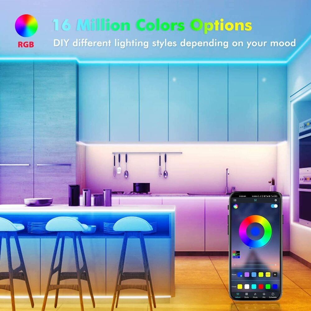 LED Light Strips 100ft with Bluetooth and Music Sync, 5050 RGB Ambient Lighting