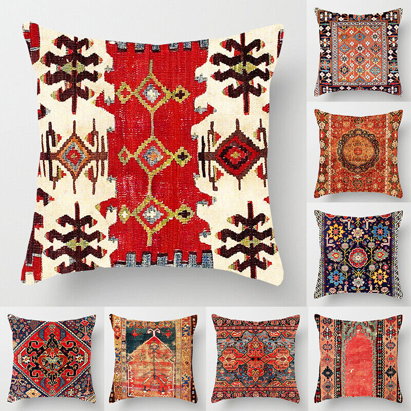 Ethnic Boho Mandala Print Linen Pillow Cover 18x18
