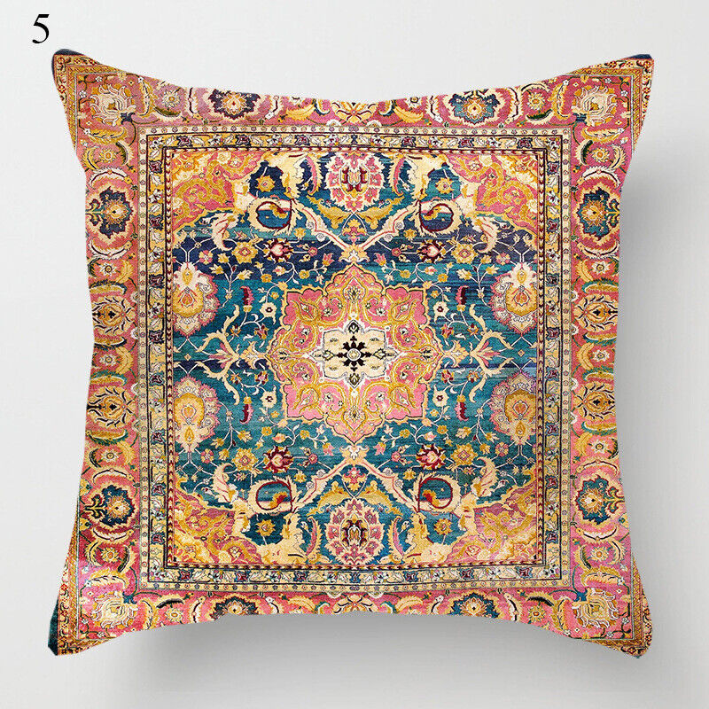 Ethnic Boho Mandala Print Linen Pillow Cover 18x18
