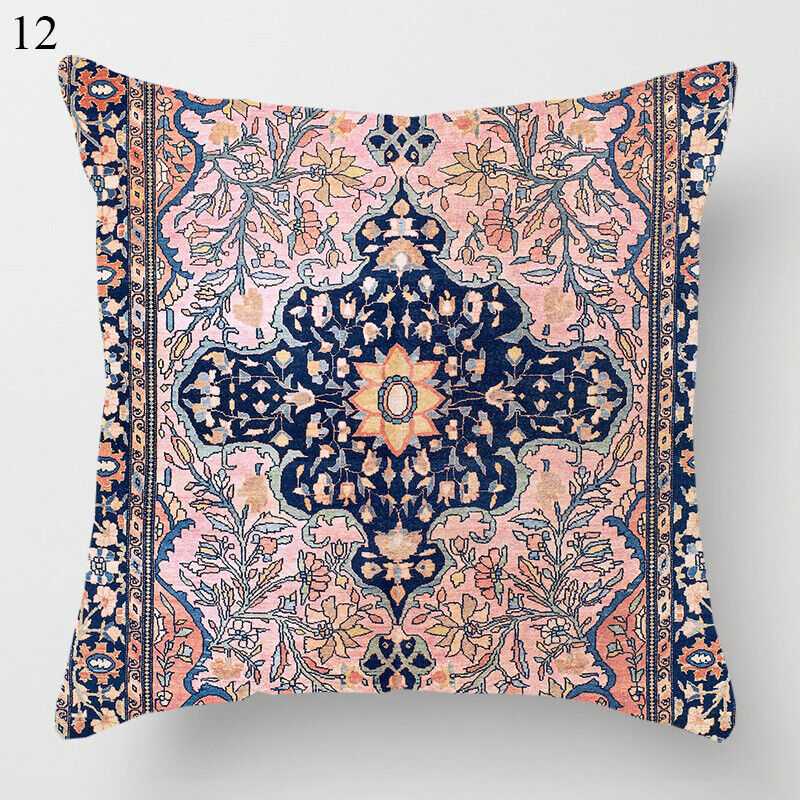 Ethnic Boho Mandala Print Linen Pillow Cover 18x18