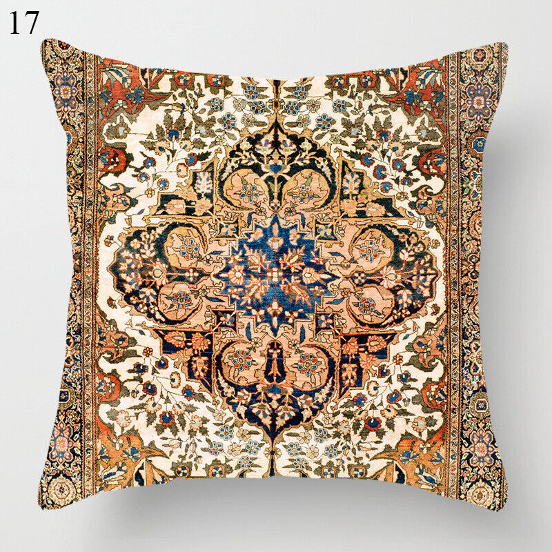Ethnic Boho Mandala Print Linen Pillow Cover 18x18
