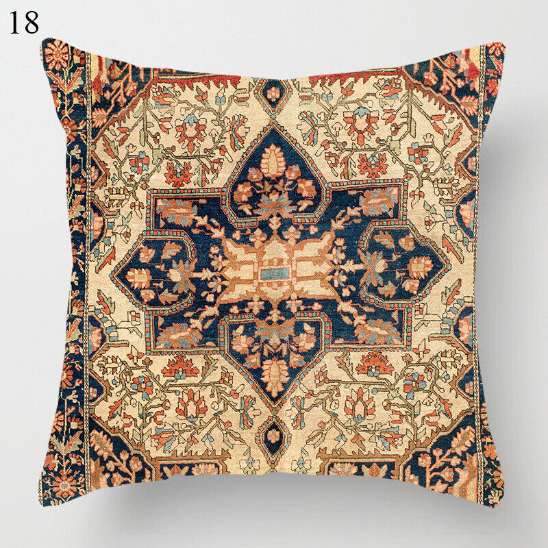 Ethnic Boho Mandala Print Linen Pillow Cover 18x18