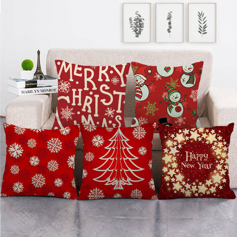 18" Merry Xmas Holiday Throw Pillow Cover - Cotton Linen, Stain-Resistant
