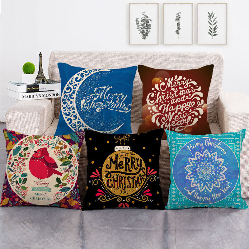 18" Merry Xmas Holiday Throw Pillow Cover - Cotton Linen, Stain-Resistant