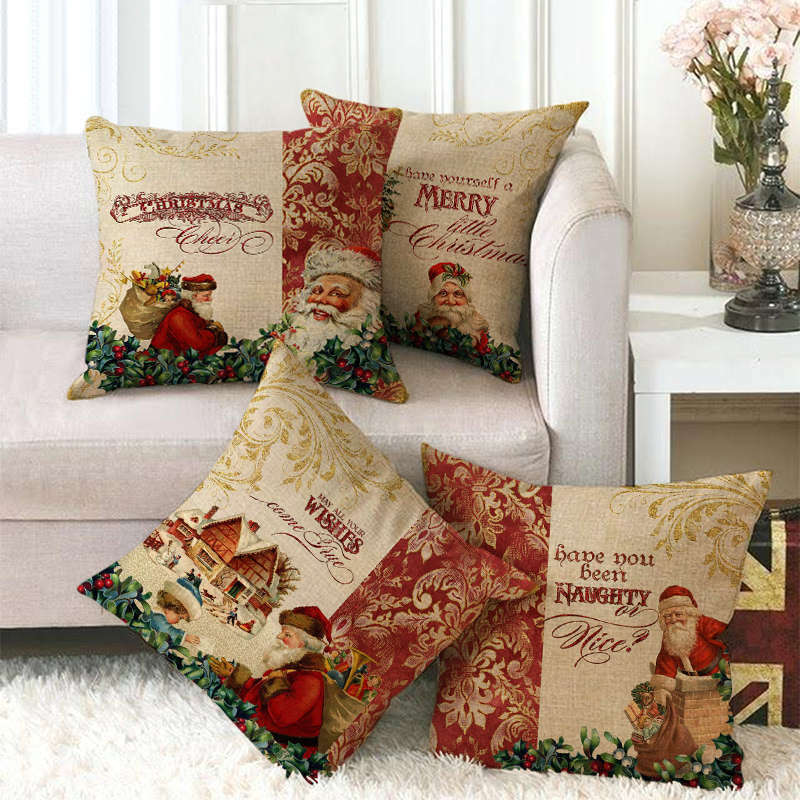 18" Merry Xmas Holiday Throw Pillow Cover - Cotton Linen, Stain-Resistant