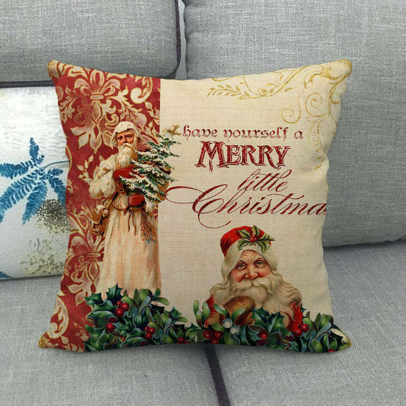 18" Merry Xmas Holiday Throw Pillow Cover - Cotton Linen, Stain-Resistant
