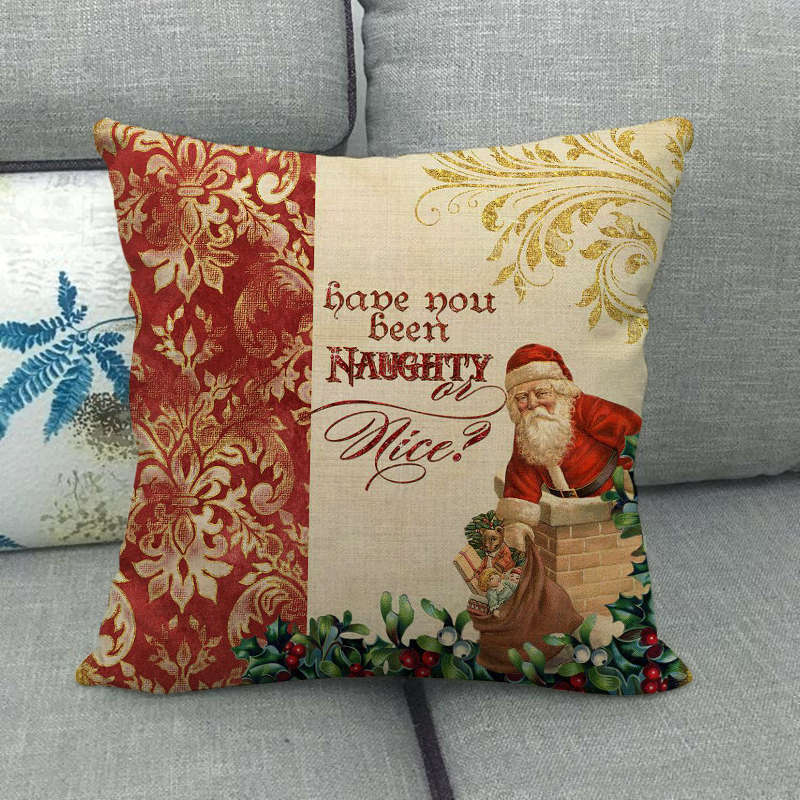 18" Merry Xmas Holiday Throw Pillow Cover - Cotton Linen, Stain-Resistant