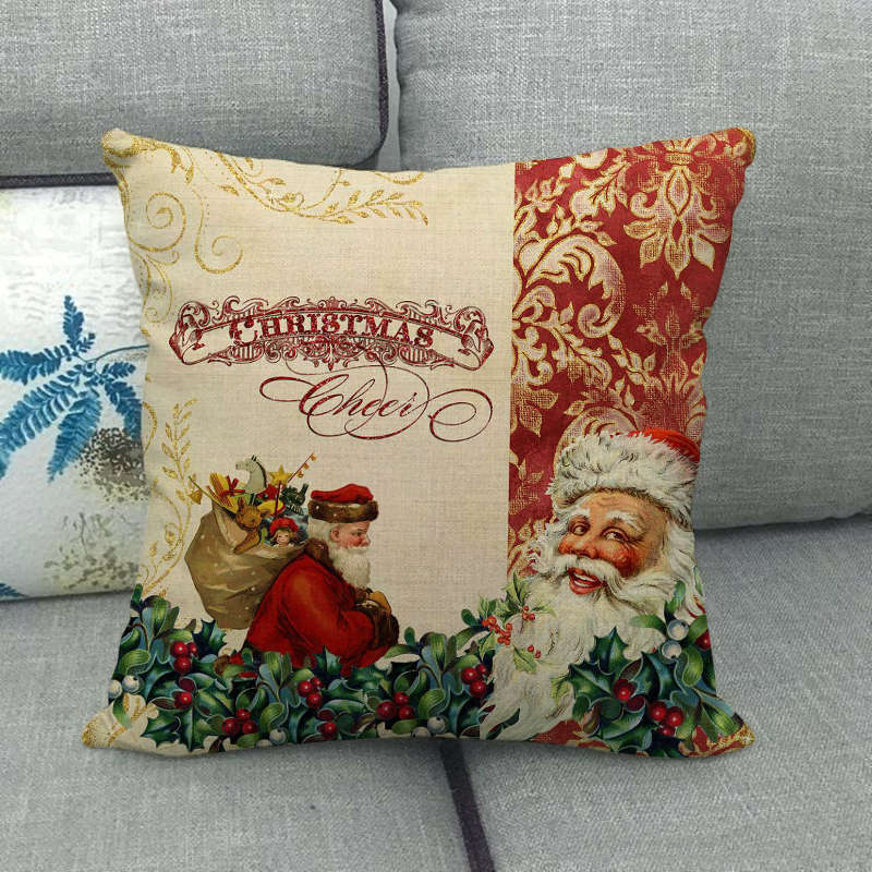18" Merry Xmas Holiday Throw Pillow Cover - Cotton Linen, Stain-Resistant