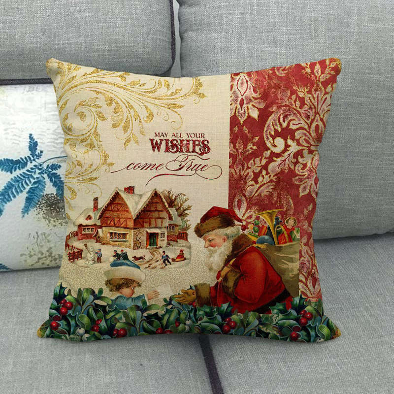 18" Merry Xmas Holiday Throw Pillow Cover - Cotton Linen, Stain-Resistant