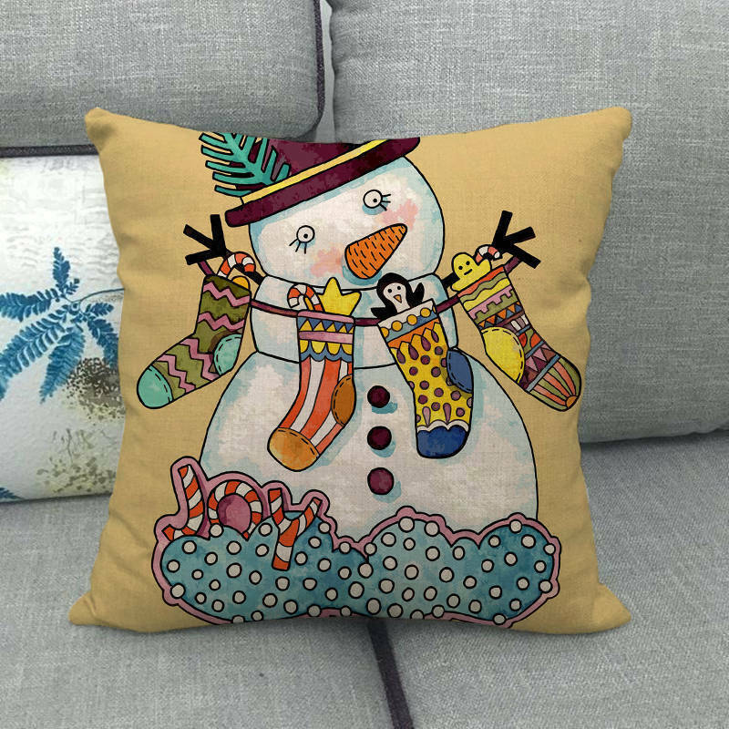 18" Merry Xmas Holiday Throw Pillow Cover - Cotton Linen, Stain-Resistant