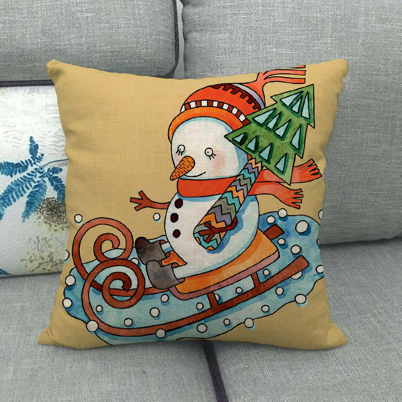 18" Merry Xmas Holiday Throw Pillow Cover - Cotton Linen, Stain-Resistant