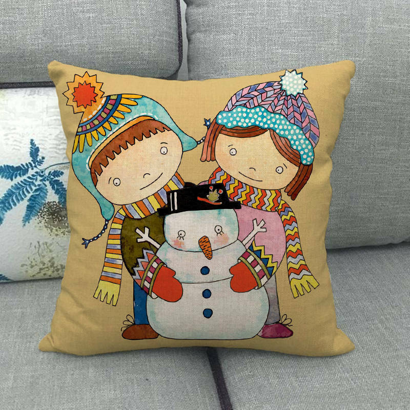 18" Merry Xmas Holiday Throw Pillow Cover - Cotton Linen, Stain-Resistant