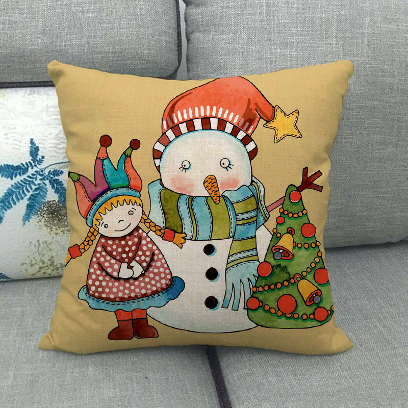 18" Merry Xmas Holiday Throw Pillow Cover - Cotton Linen, Stain-Resistant