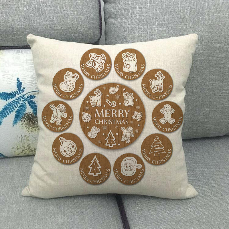 18" Merry Xmas Holiday Throw Pillow Cover - Cotton Linen, Stain-Resistant