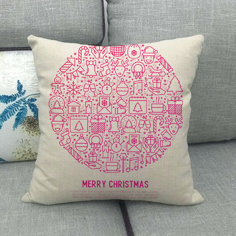 18" Merry Xmas Holiday Throw Pillow Cover - Cotton Linen, Stain-Resistant