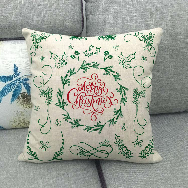 18" Merry Xmas Holiday Throw Pillow Cover - Cotton Linen, Stain-Resistant